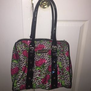 Betsey Johnson rose and leopard print handbag