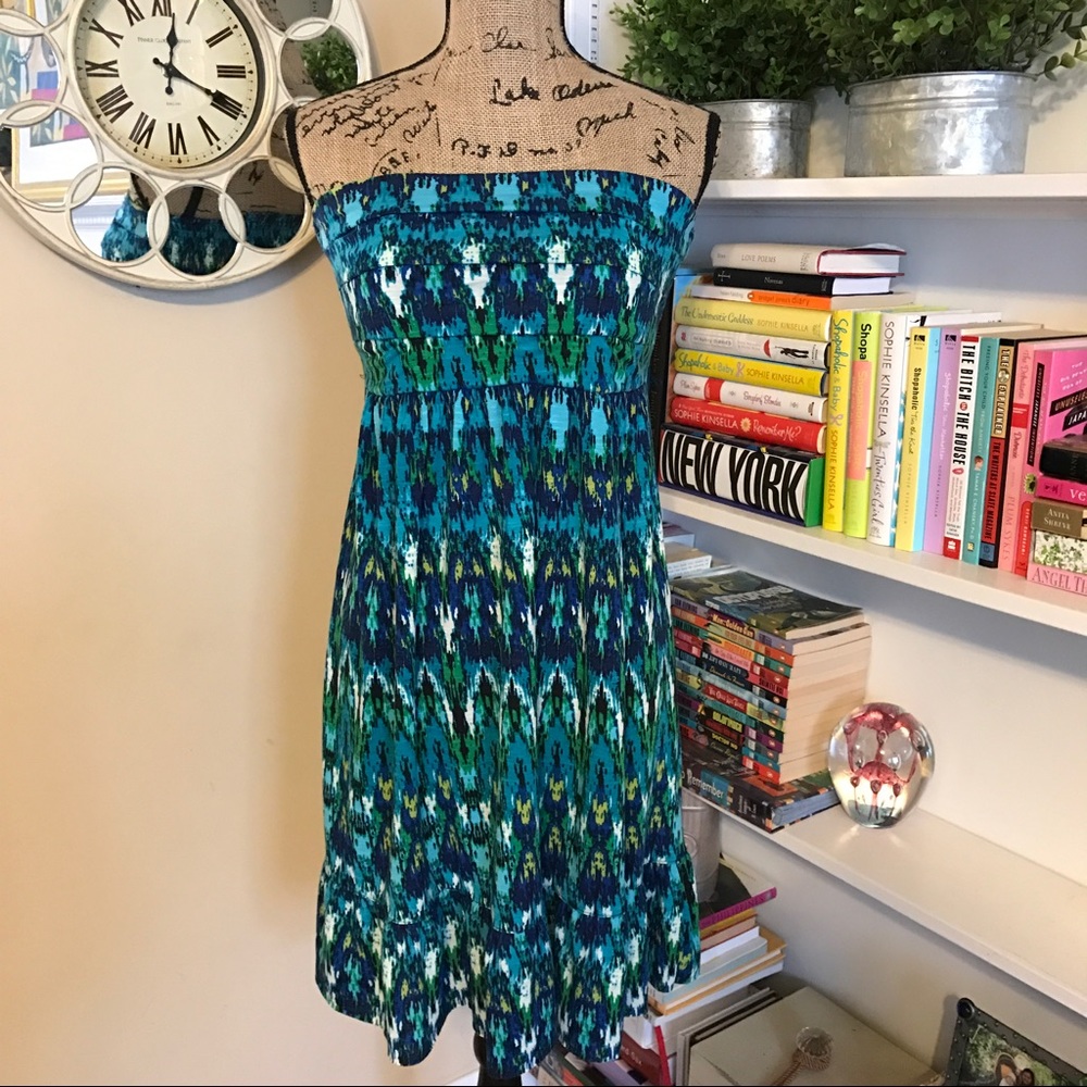 Nicole Miller Ikat Cool Print Strapless Sun Dress