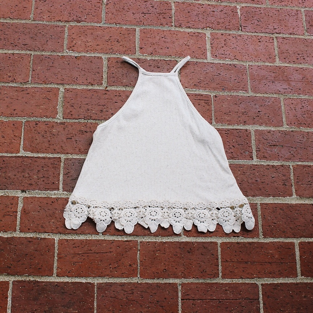Knitted High Neckline Cream Top