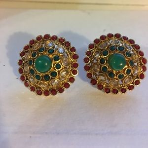 Antique red and green Indian earrings