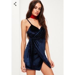 Missguided navy velvet mini dress