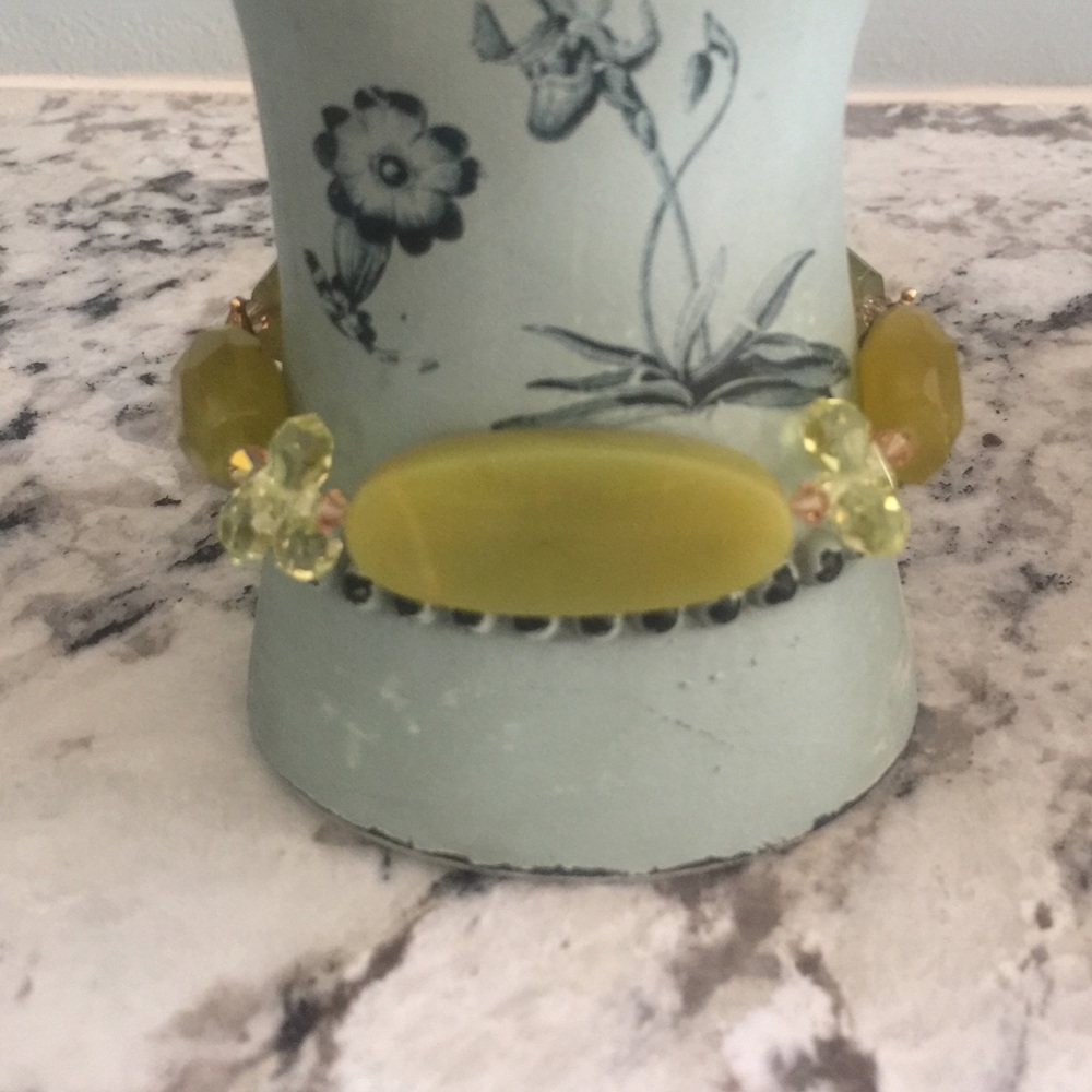 7" Long Jade & Citrine Bracelet W/ Toggle Closure