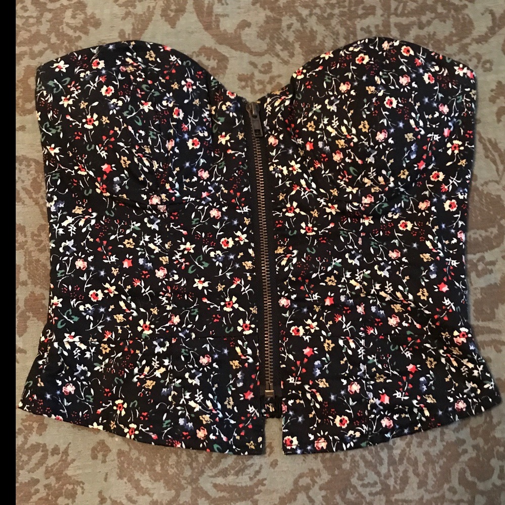 Zipper front cinched back bustier tube top