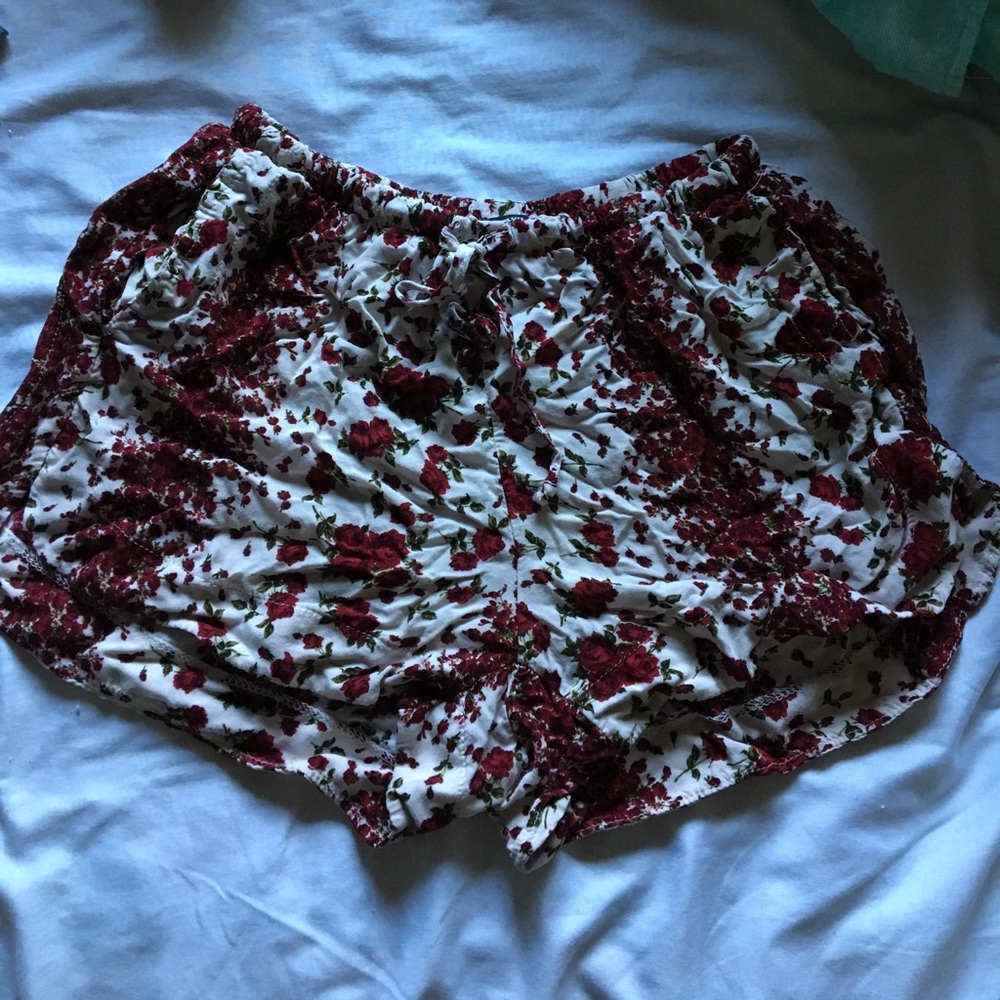 Red floral flowy shorts