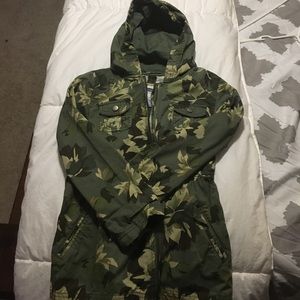 Girls camp hooded, belted zip up jacket.