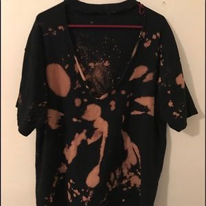 Over sized Distressed black tee with collar cut