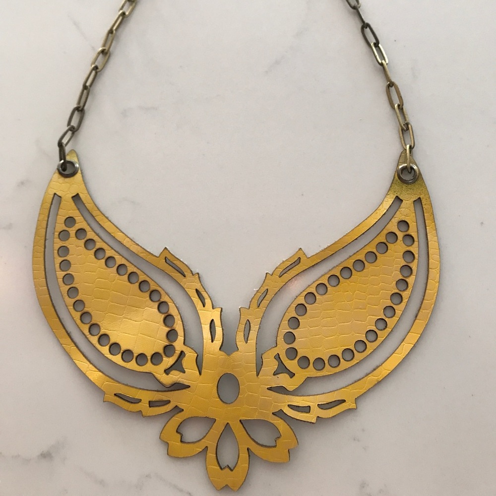 Yellow leather laser cut punching necklace