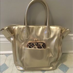 Gold shoulder bag with leopard print change purse