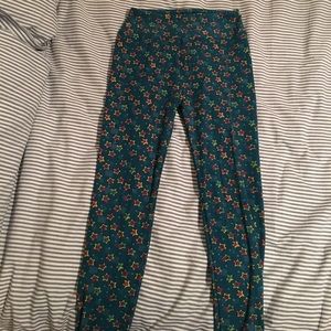 LuLaRoe OS Leggings Turquoise w/Yellow &Pink Stars