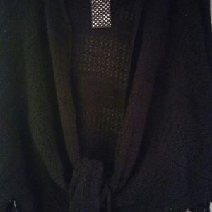 Black hooded tie poncho