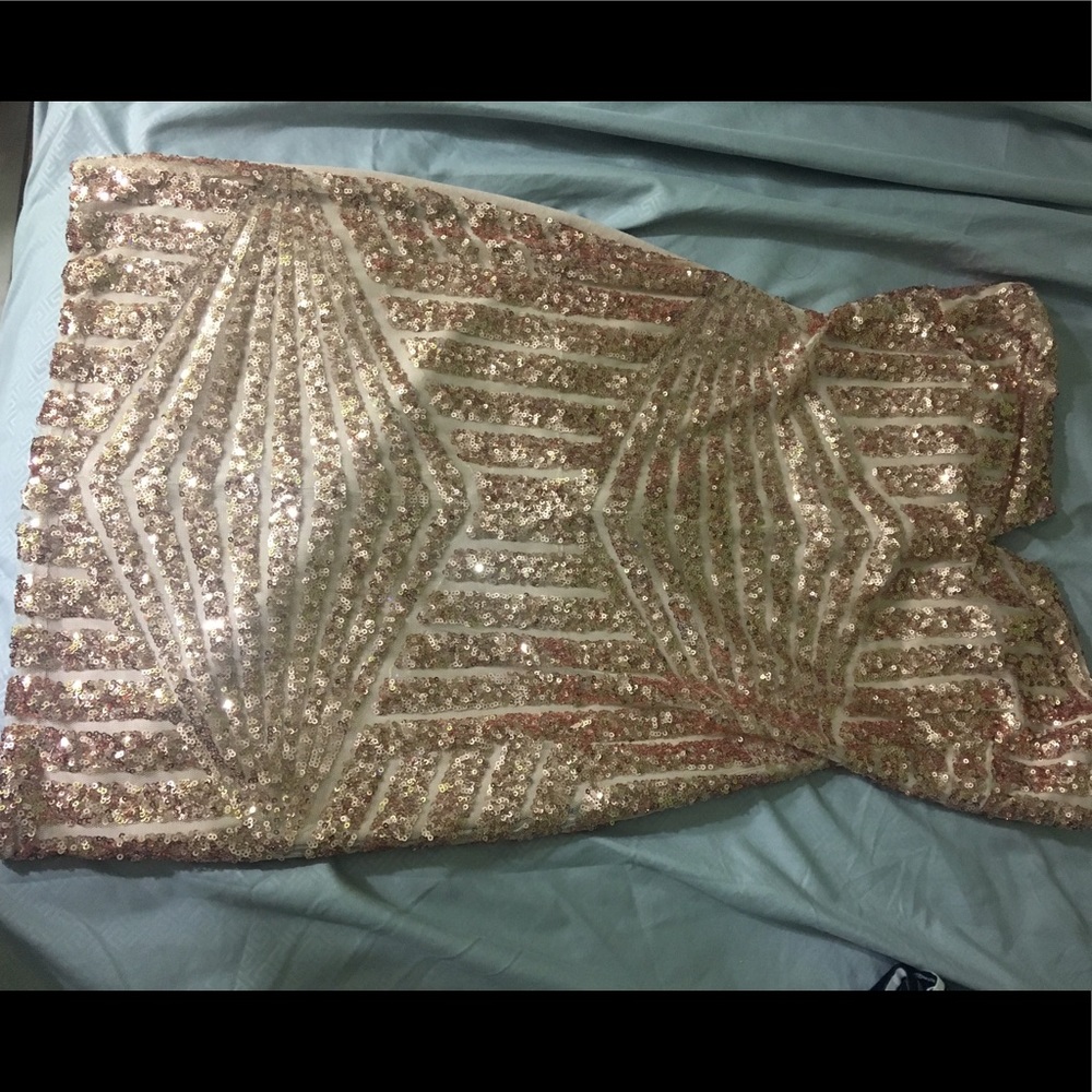 Strapless gold sequin mini dress