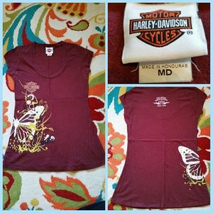 Burgundy Butterfly and Motorcycle Harley Davidson