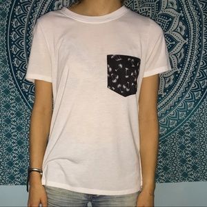 White top with black& palm trees  frocket