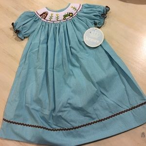 Blue Smocked Farm Bishop Dress