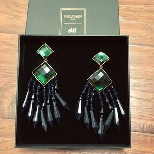 H&M x Balmain Green Emerald Chandelier Earrings