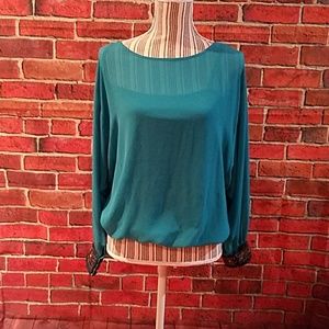 By & By Dark Teal Long sleeve blouse with beading