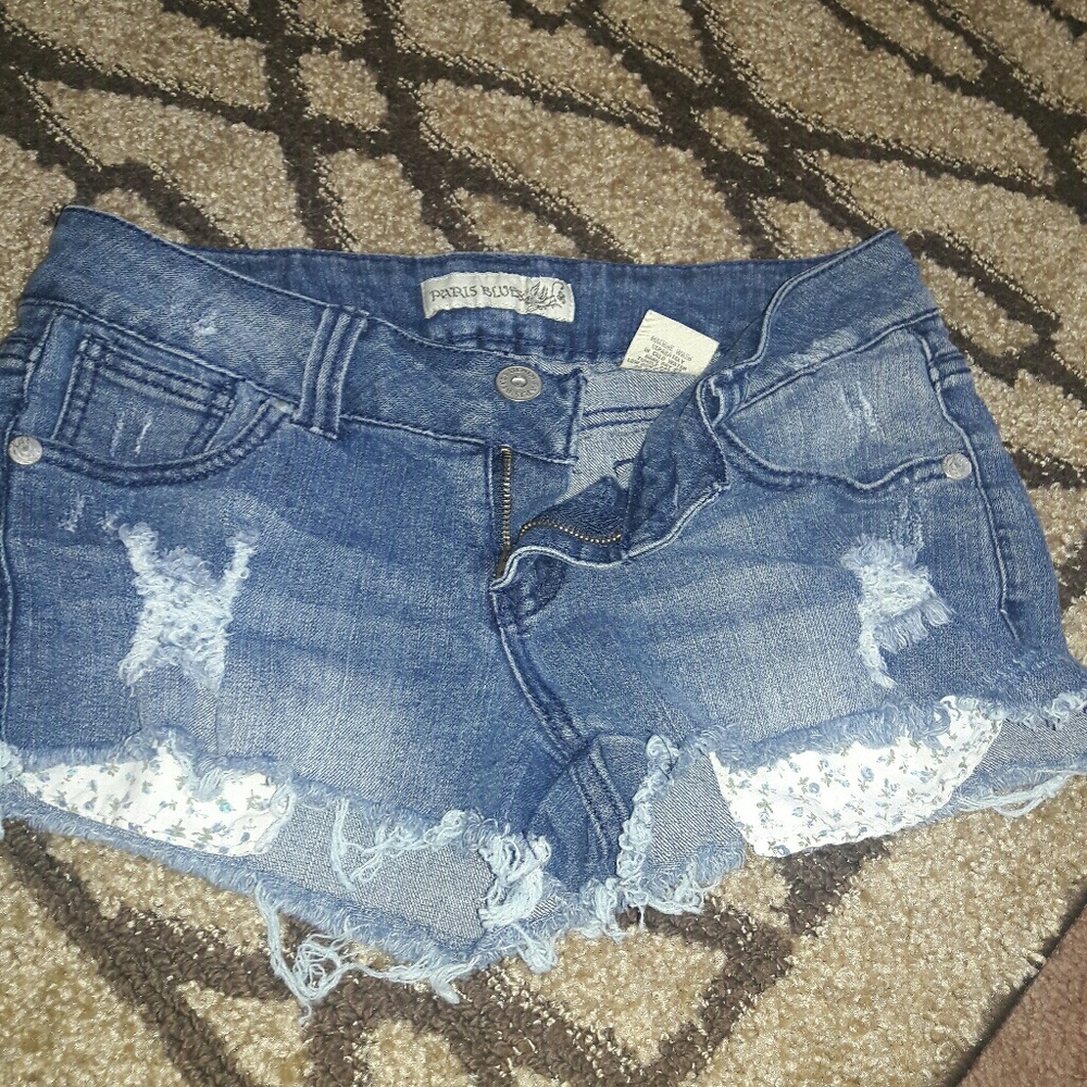 Destroyed Denim Shorts with Exposed Pockets