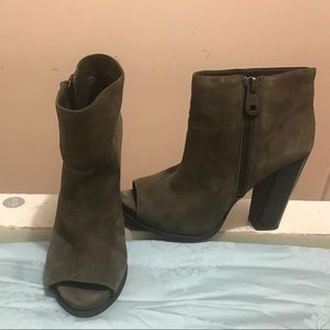 BCBG suede peep toe booties