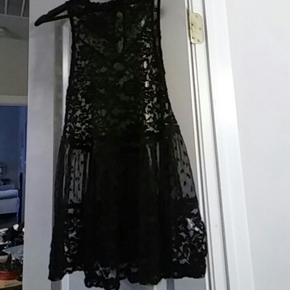 Black lace peplum top sheer new w/o tag