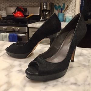 Cole Haan Pony Hair Peep Toe Platform Pumps Black