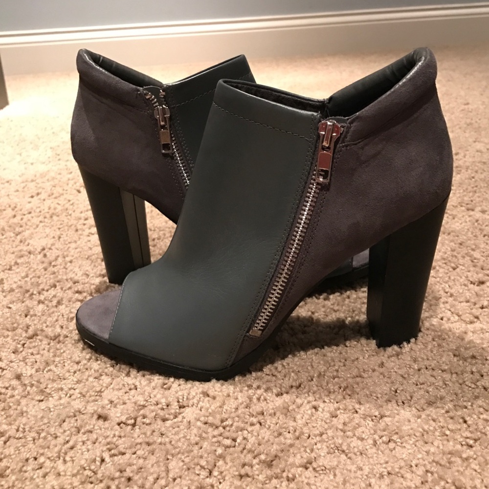 Grey peep toe booties