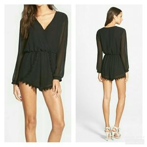 Astr Black Lace Scalloped Trim Romper Size S