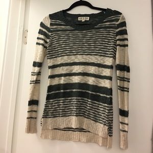 Hunter green and cream knit striped sweater