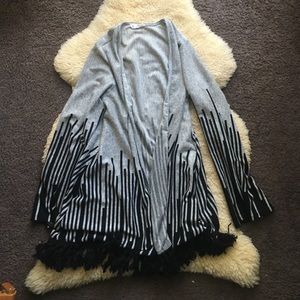 Grey & Black Tassel Cardigan