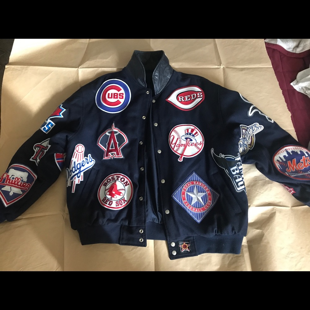 MLB patch reversible varsity/leather jacket