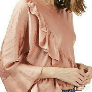 Topshop Dusty Pink Ruffle Satin Blouse Size US 4