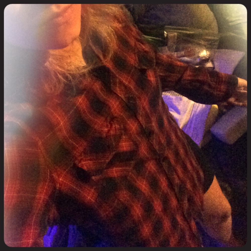 Red and black plaid button down shirt