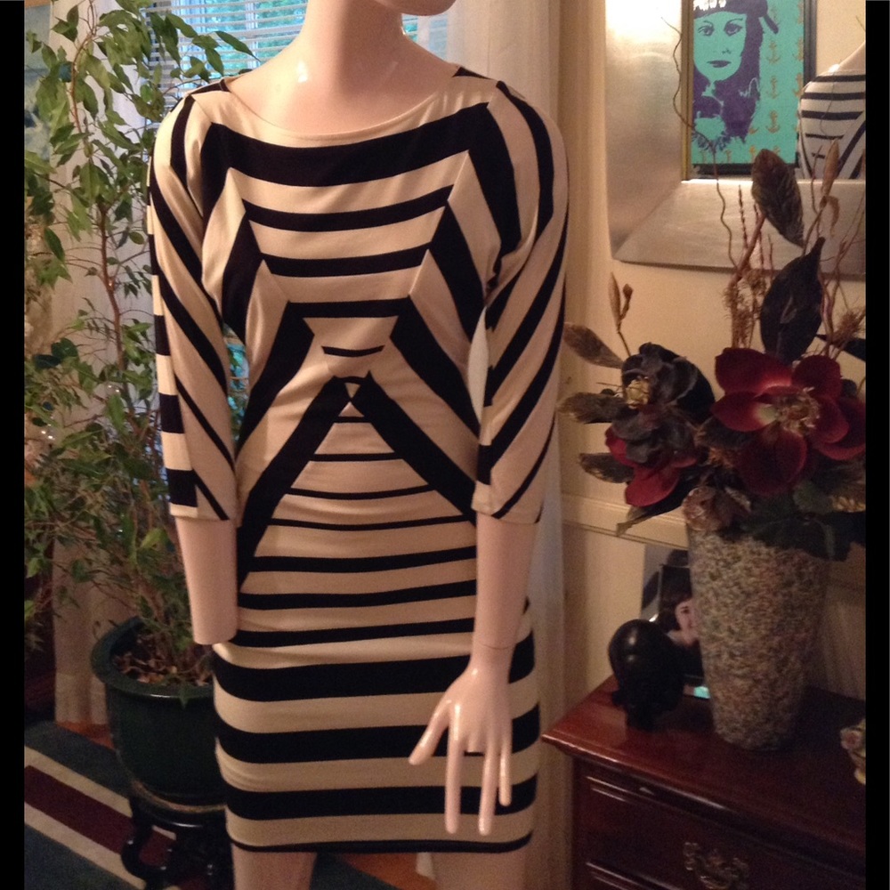 Bebe Black & White Striped Dress Size 0