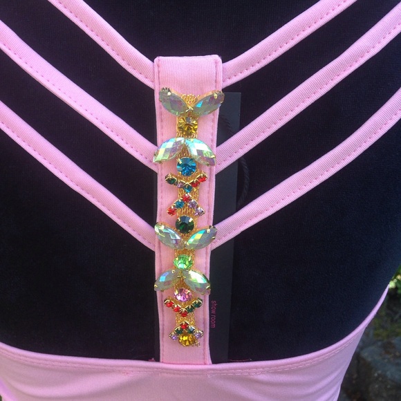VALENTINE Pink strappy jeweled back top NWT size S - Picture 4 of 8