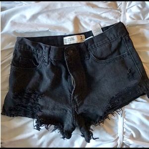 Ripped Jean Shorts - Black
