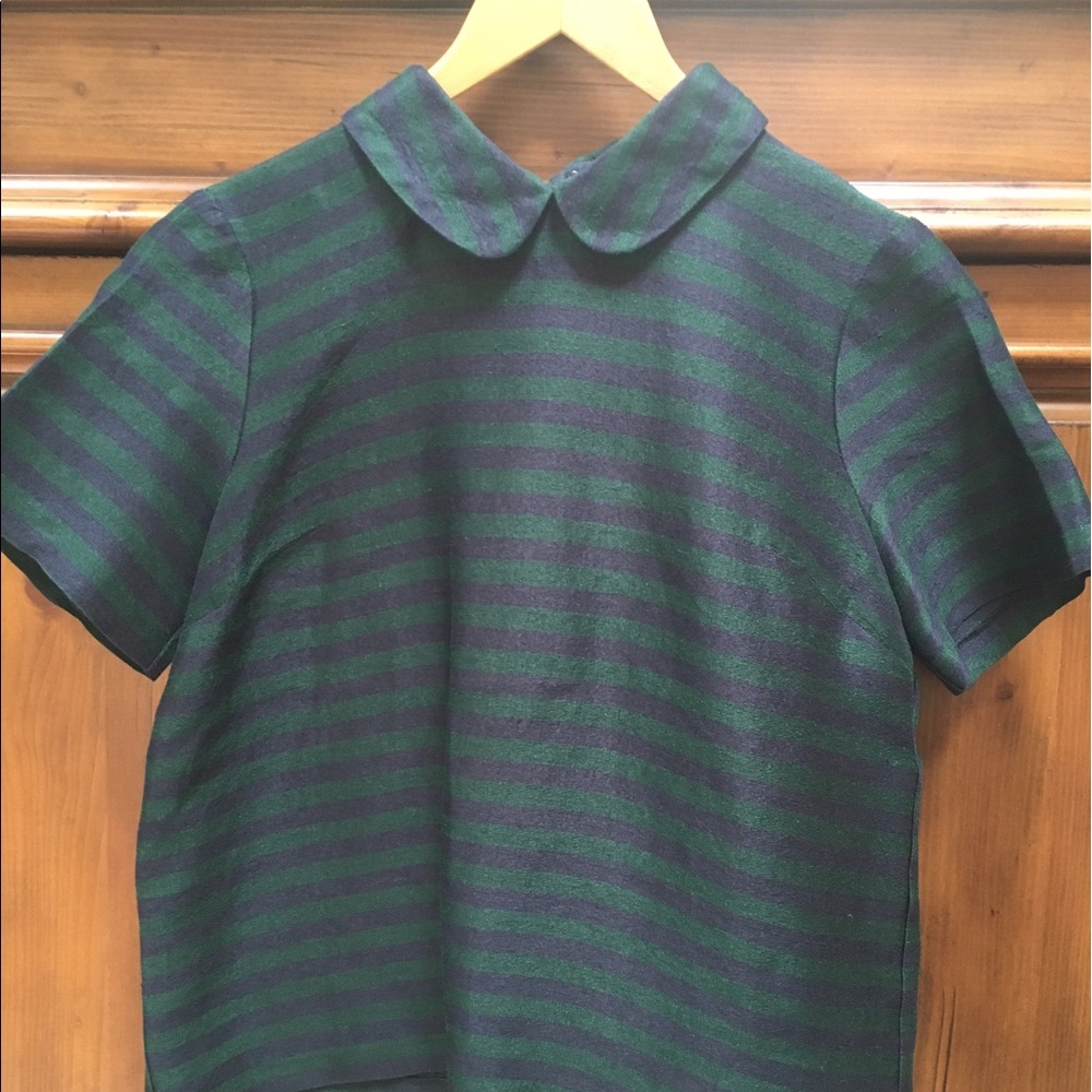 Madewell Linen Curved Collar Top in Stripe