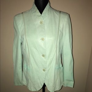 Vtg Armani Collezioni Leather Jacket Teal Blue 12