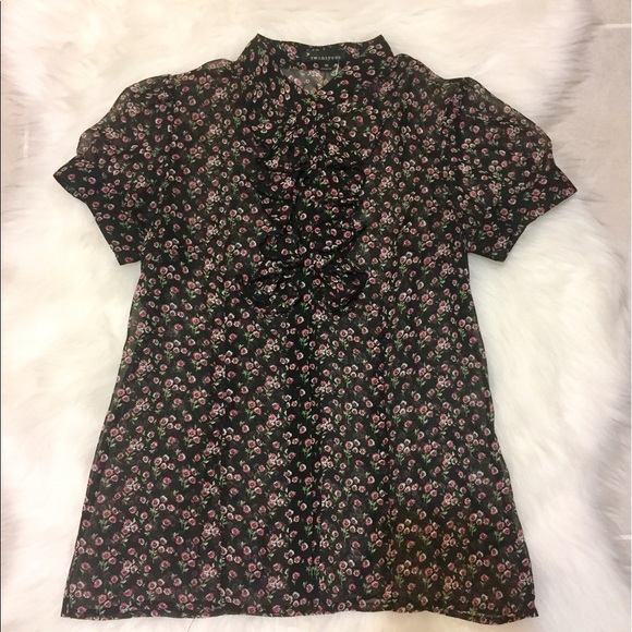 Sheer Floral Blouse with Ruffled Collar, size M - Picture 2 of 5