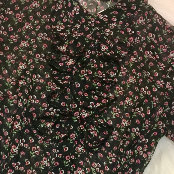 Sheer Floral Blouse with Ruffled Collar, size M - Picture 4 of 5