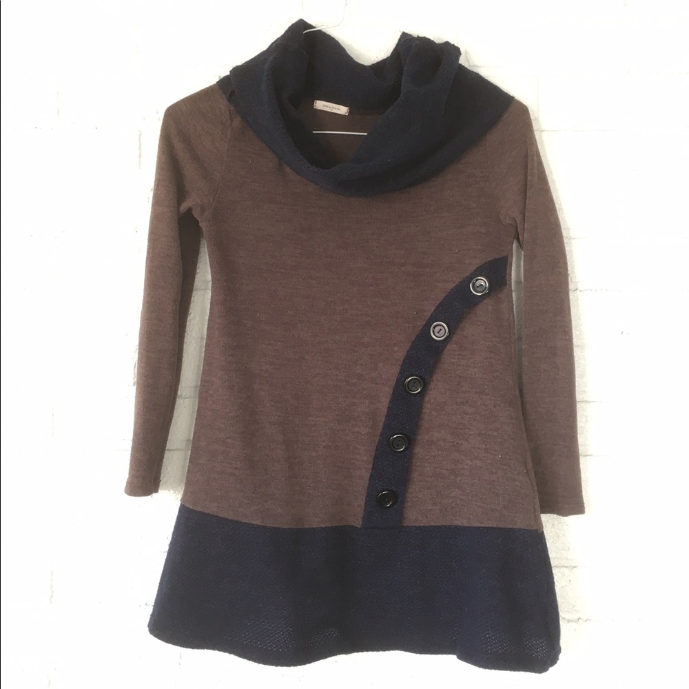 Brown and Navy Cowl Neck Sweater - 12PM by Mon Ami