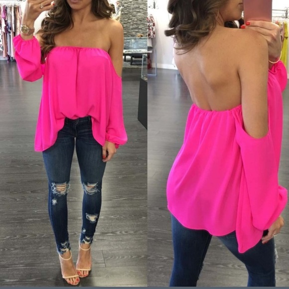 Vogue Vice Tops Nwt Hot Pink Off The Shoulder Blouse Poshmark — free download