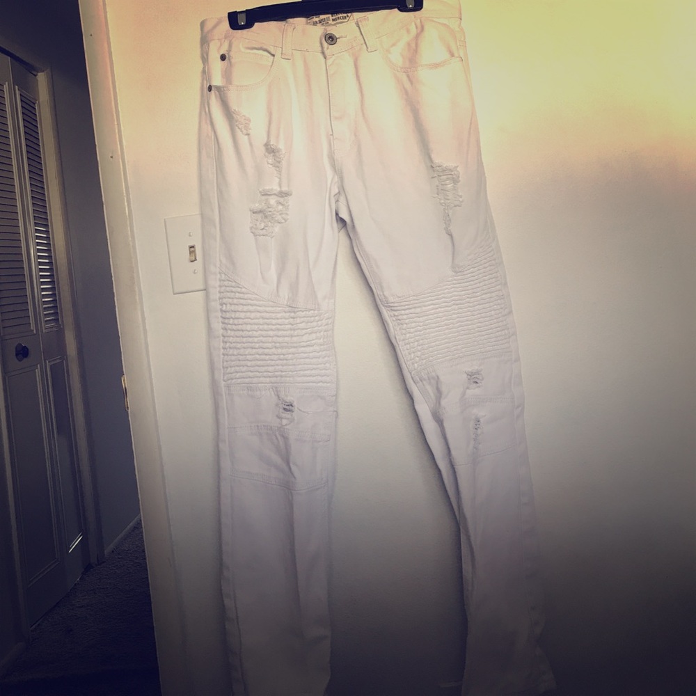 All white Biker denim