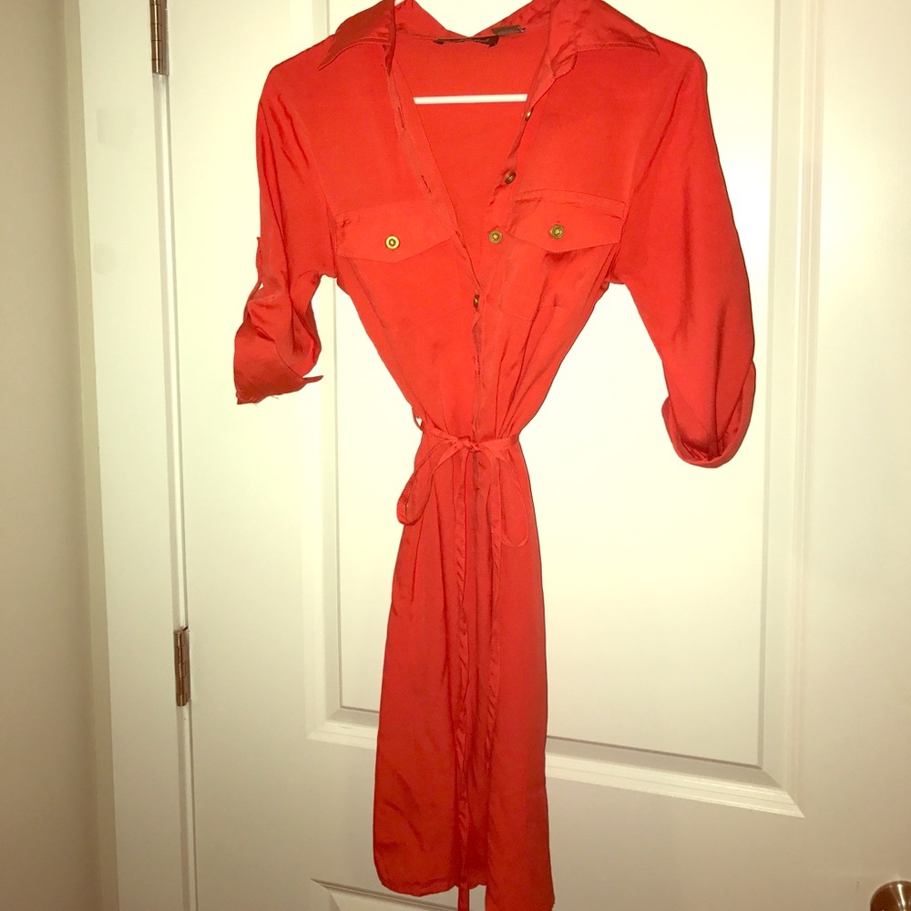 Pink Shirtdress, Gold Accents & Adjustable Sleeves