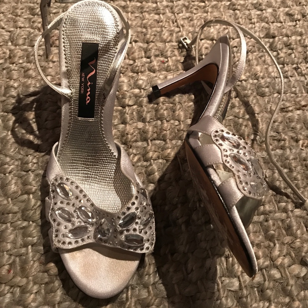 Silver jeweled Nina heels