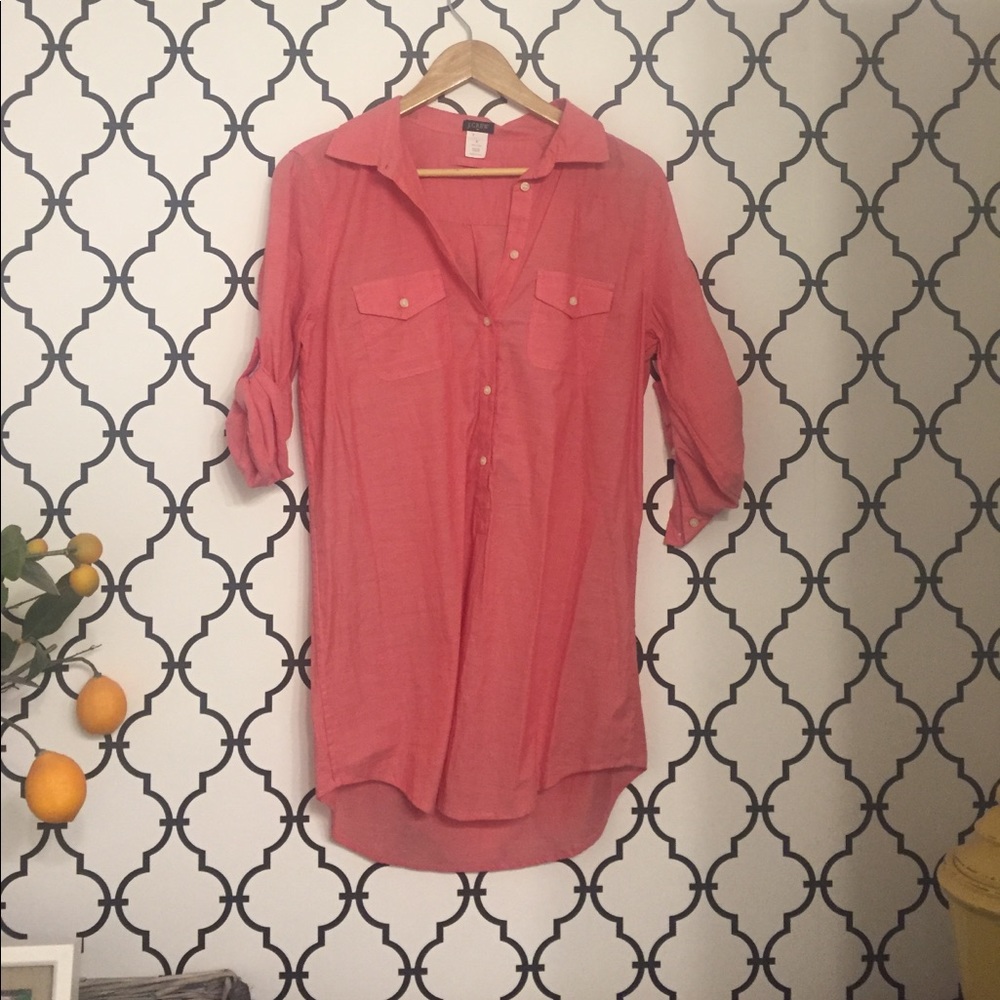J.Crew light airy cotton coral button down tunic