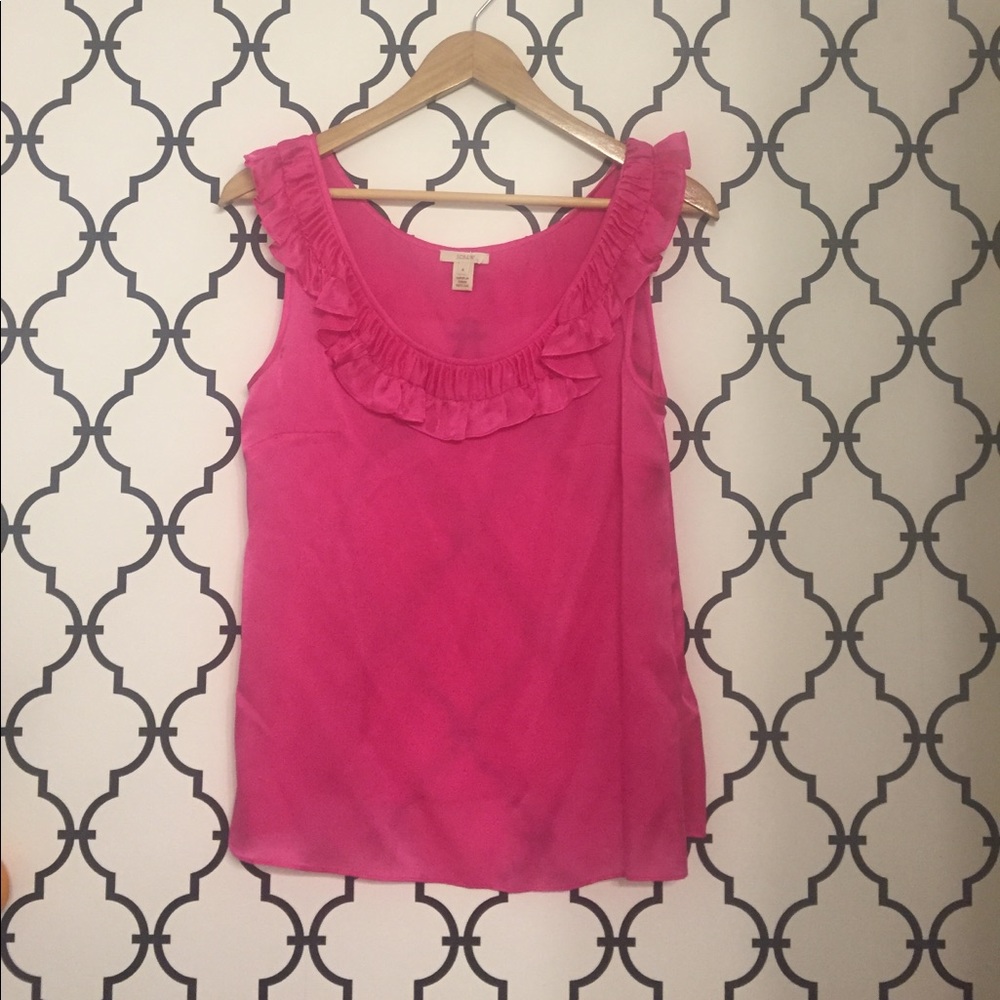 J.Crew hot pink silk camisole with ruffles