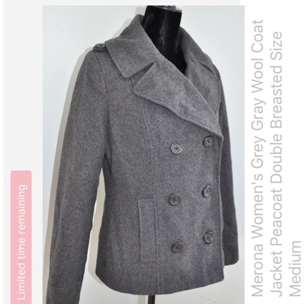 Merona Gray Grey Wool Coat Jacket Peacoat