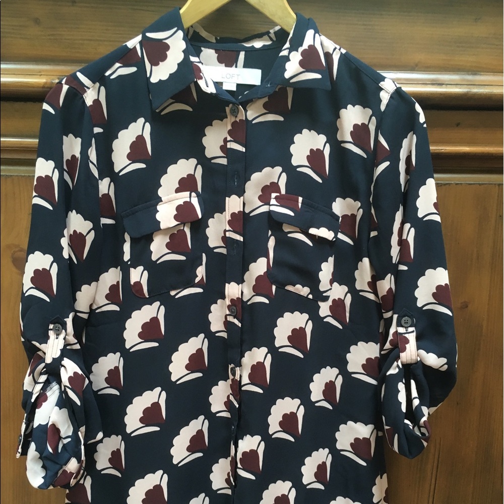 Loft Retro Navy Floral Button Down