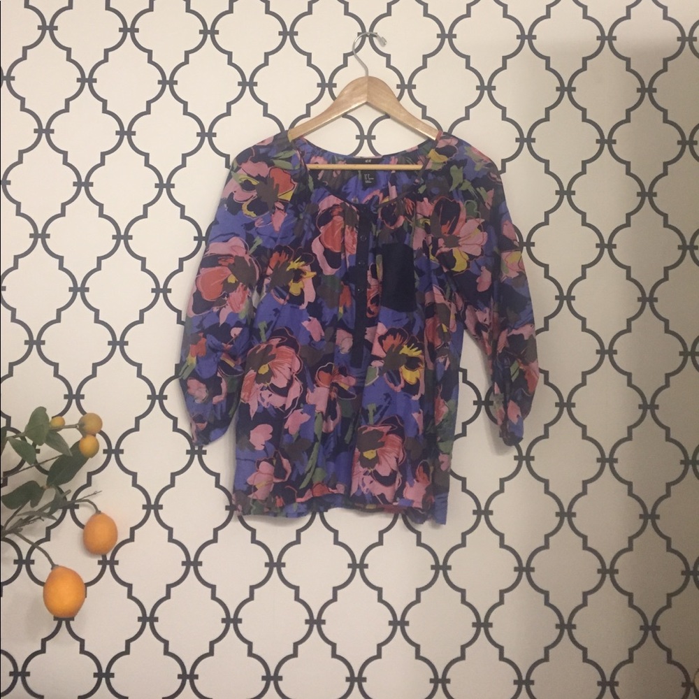H&M floral print Silk Henley
