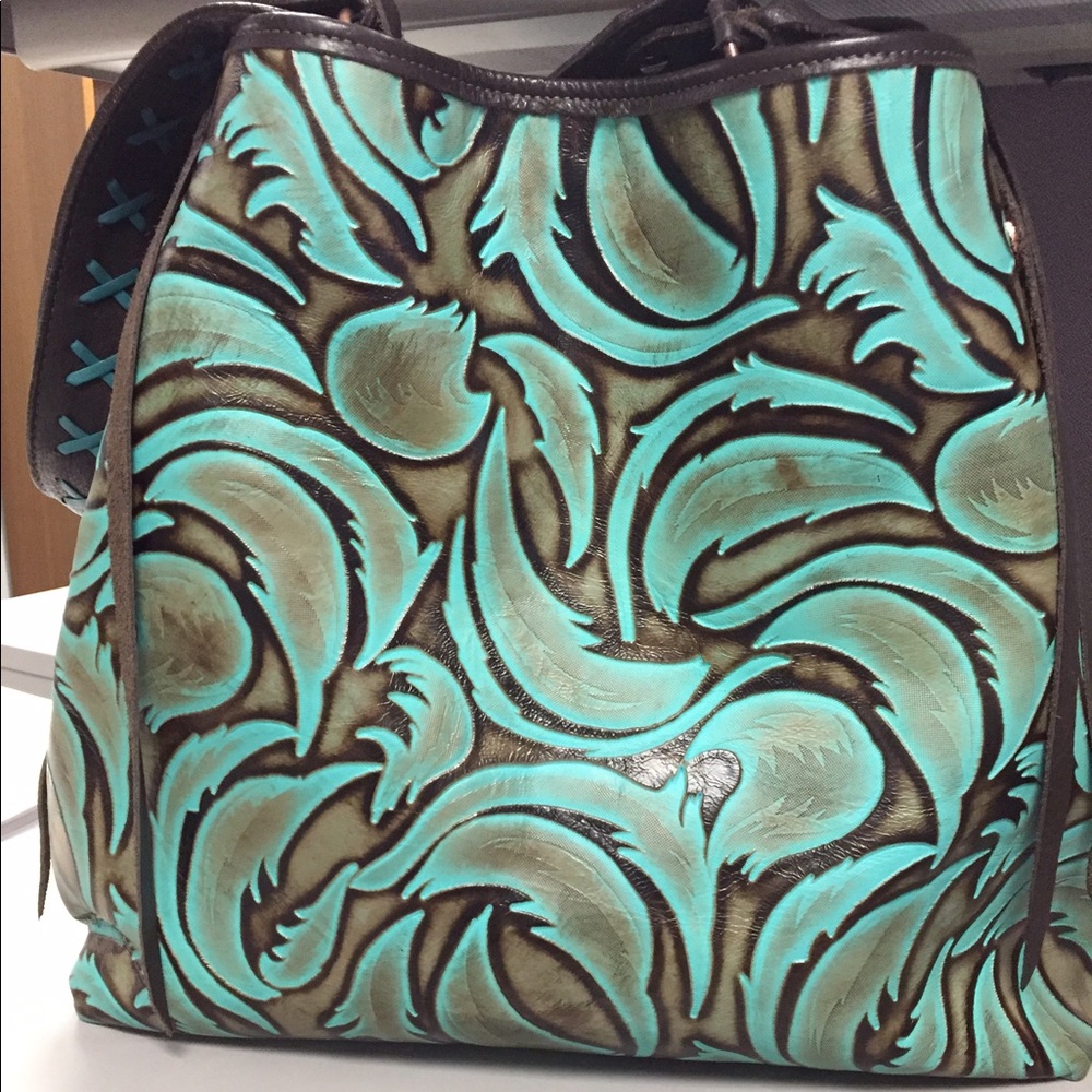 Double J all leather turquoise tote