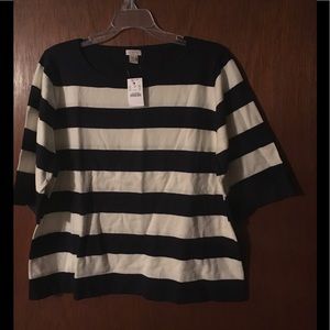 NWT J. Crew navy striped 3/4 sleeve sweater